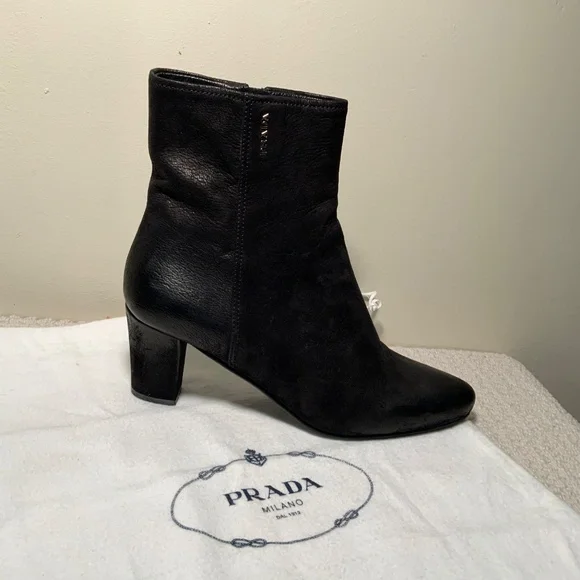 Prada Distressed Leather Ankle Boot - Picture 3 of 5